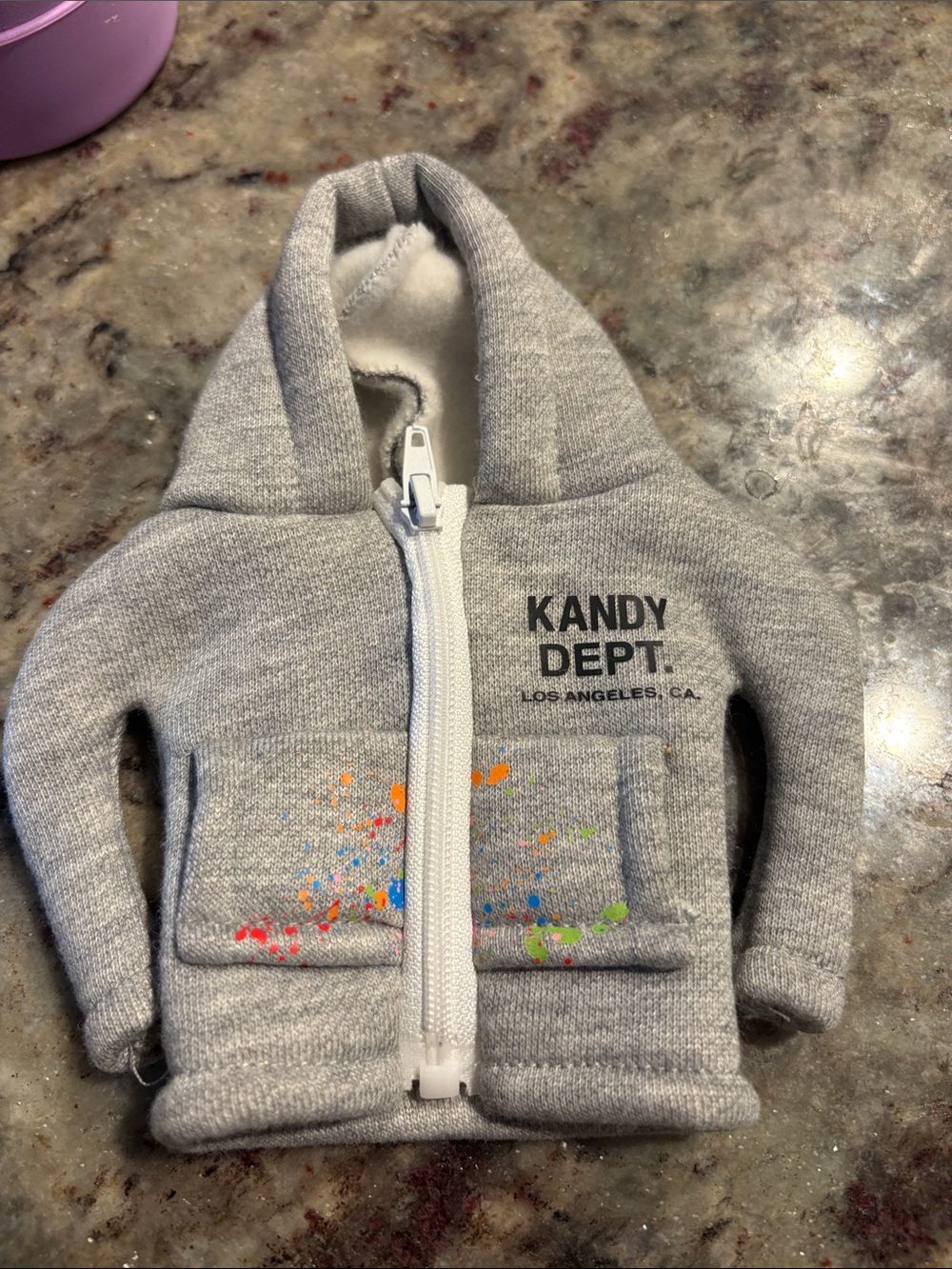 Kandy Dept. Kids Heather Gray Hooded Zip Sweatshirt with Colorful Paint Detail